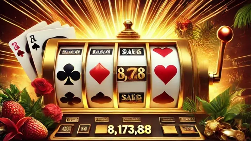 Permainan video slot dengan efek visual dan reel di layar